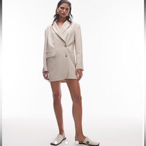 Topshop Blazer Dress Beige Size 6 Tailored Chic Minimalist Boss Mini NWT